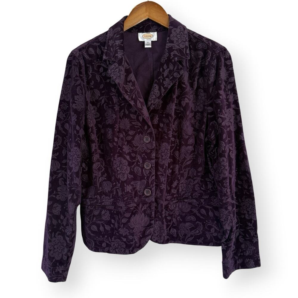 Vintage Talbots Velvet Burnout Blazer 14 Plum Floral Whimsigoth Dark Academia